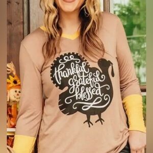 Thankful Grateful Blessed Long Sleeve Turkey Graphic Shirt Size 3X